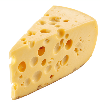 Slice of delicious swiss cheese with holes isolated on the transparent background png