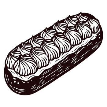 Sketch of a cream filled long pastry with decorative topping vector