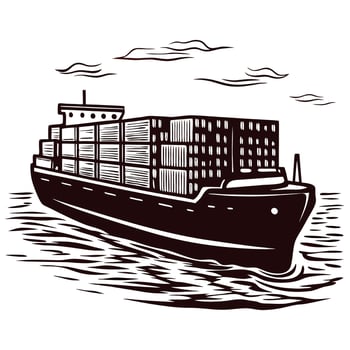 Cargo ship navigating ocean waters under cloudy skies vector