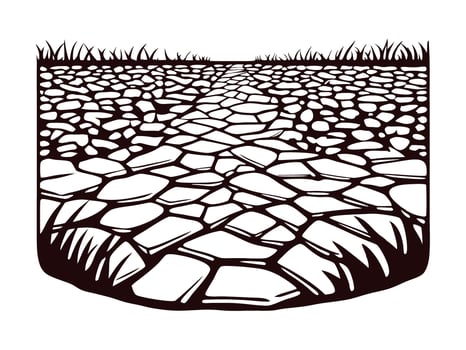 Black and white stone path leading through grass with intricate patterns vector
