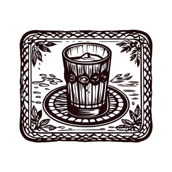 Vintage styled of a candle on a decorative plate with leafy accents vector