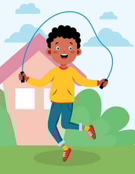 Boy Jumping Rope Outside Home vector