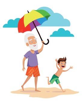 Grandfather and Boy at Beach vector