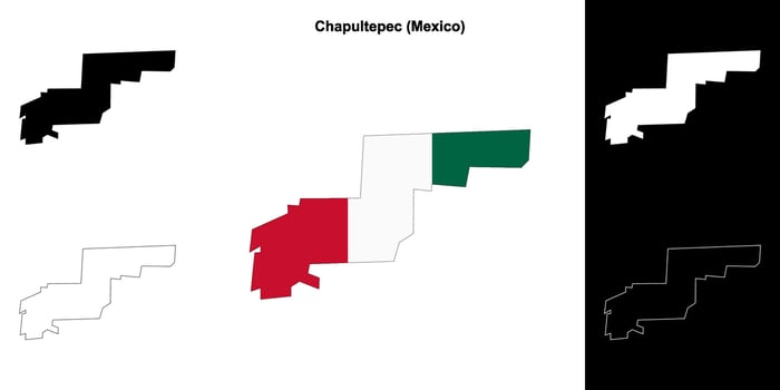 Chapultepec municipality, Mexico outline map set vector