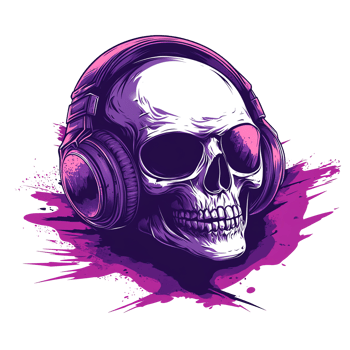 Stylized skull wearing headphones on transparent background a dark and edgy music theme png