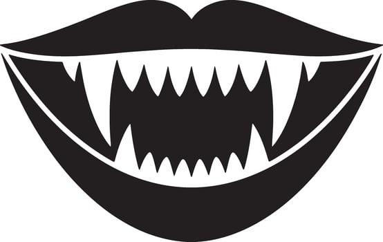 Black And White Vampire Mouth Illustration With Sharp Fangs Graphic Element vector
