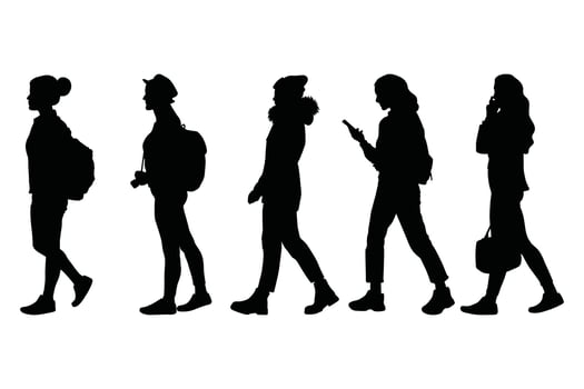 Woman Walking Silhouette Set Black Illustration on White Background vector