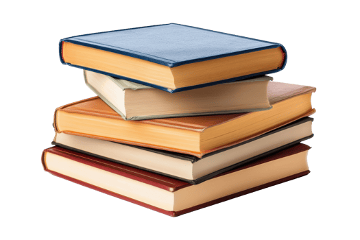 A stack of hardback books in various colors. png
