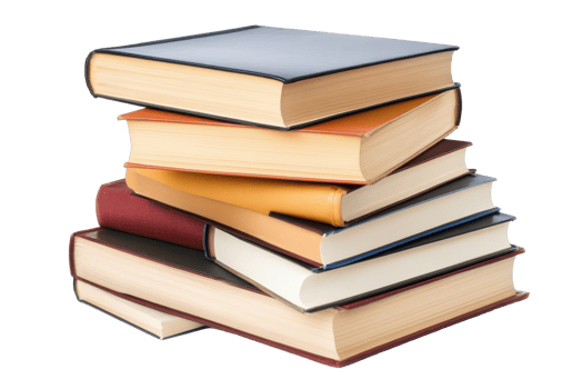 Stacked books of various colors and texture png