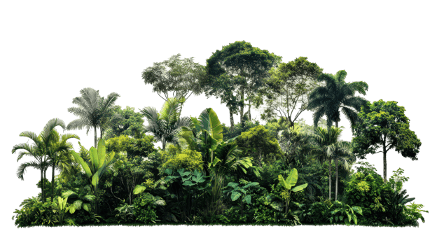Lush tropical foliage cluster against a dark background. png