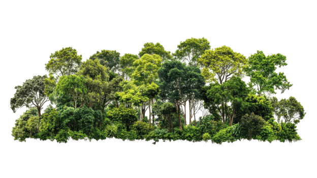 Lush green forest scene, dense foliage and trees. png