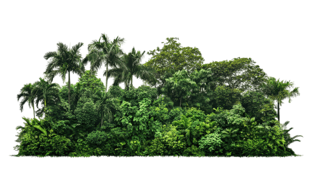 Lush tropical vegetation encompassing a dense forest area. png