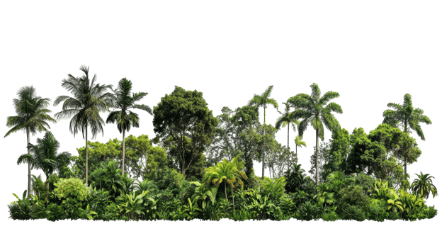 Lush tropical foliage stretching across a wide landscape. png