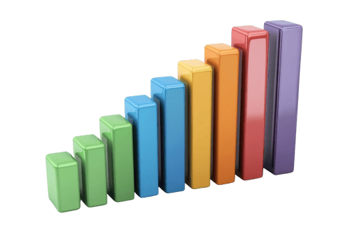 Colorful, rising, geometric shapes in a graphical display. png