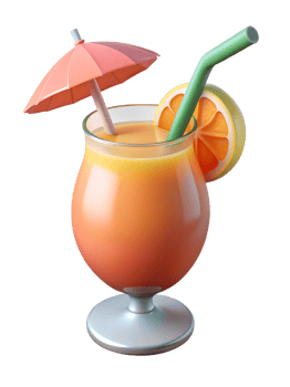 Refreshing tropical cocktail with orange slice and umbrella isolated on the transparent background png