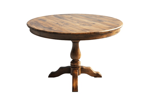 A round wooden table with a pedestal base. png