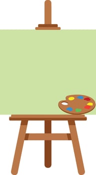 Artist easel with blank canvas and colorful paint palette illustration for creative painting projects and art design tools vector