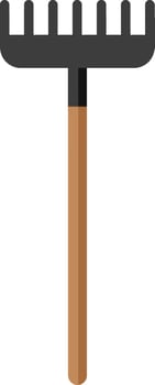Garden rake tool with wooden handle for outdoor soil cultivation and leaf gathering illustration vector