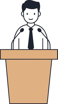 Man standing behind podium speaking at microphone in formal attire illustration vector