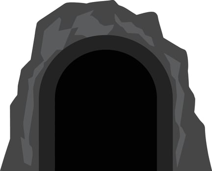 Dark cave entrance surrounded by rocky gray stones natural underground tunnel illustration vector