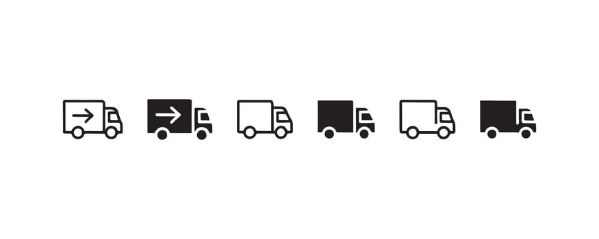 Delivery truck icons in outline and solid style vector