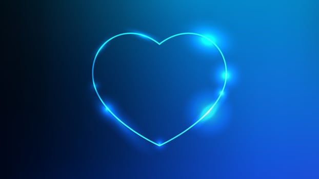 Neon frame in heart form with shining effects on dark blue background. Empty glowing techno backdrop. illustration vector