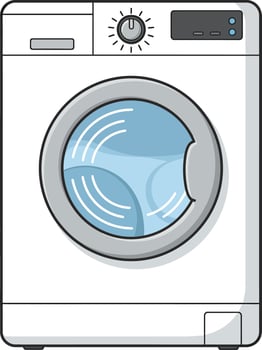Front loading washing machine appliance with control panel and round door illustration vector