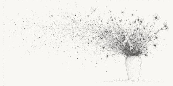 Bouquet of flowers in a vase with noisy gritty dot halftone effect. Fashionable banner in grunge style, pop art retro sketch, stipple banner. vector