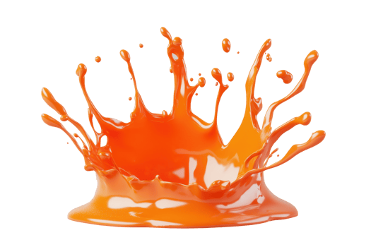 Vibrant orange liquid splash in a dynamic, three-dimensional design. png