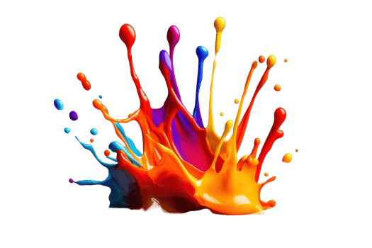 Vibrant paint splashes in a colorful design. png