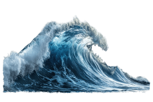 Powerful ocean wave crashing against the shore. png