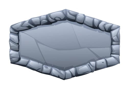 Stone frame made of jagged pieces, enclosing a flat surface in the middle. Stone banner element for game and web. Ui or gui design element. Cartoon illustration vector