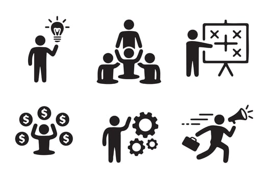 Business Icons Set Depicting Collaboration, Innovation, and Growth vector