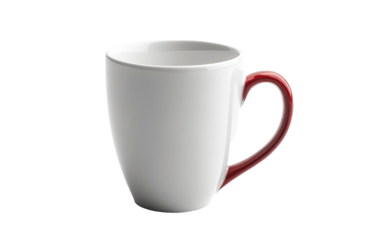 White ceramic mug with a reddish-brown handle. png
