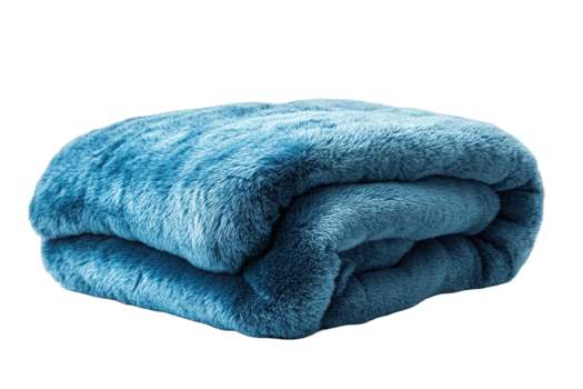 A soft, teal-colored faux fur blanket, folded neatly. png