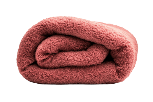 Folded, plush blanket in a rich rosy hue. png