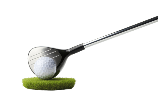 Golf club poised to strike a white golf ball. png