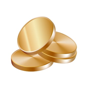 Golden coins small pile. 3d medal stack drop, render icon. Falling cash stack currency change. Casino game chips loan. Premium loan icon emoji. Money mountain bunch isolated. Realistic finance vector