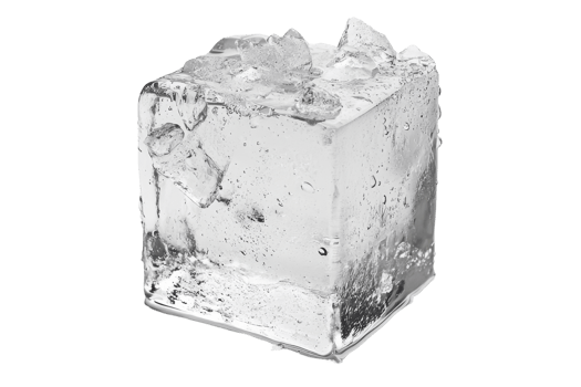Close-up view of a large, glassy ice cube. png