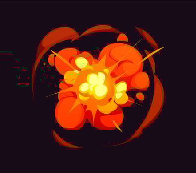 Cartoon bomb explosion blast effect fire and smoke vector