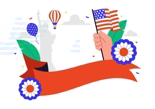 USA Independence Day with Balloons and American Flag in Flat Cartoon Style vector