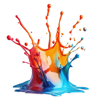 Vibrant multicolored paint splash art design. png