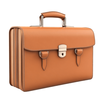 Rendered illustration of a tan leather briefcase. png