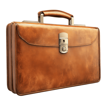 Detailed illustration of a classic leather briefcase. png