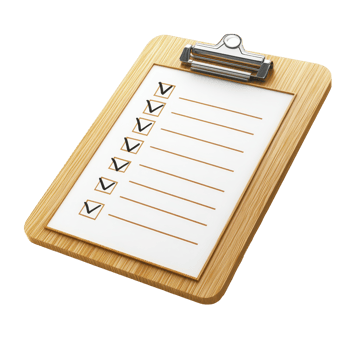Wooden clipboard with checklist and blank lines. png