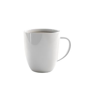 White ceramic mug, simple design, shot, with liquid content. png
