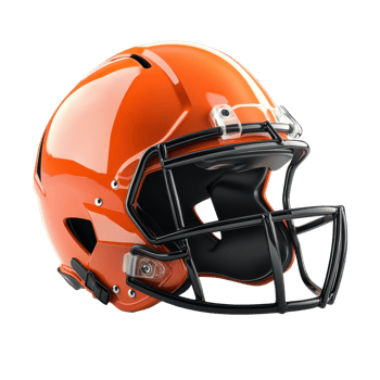 Close-up view of an orange football helmet. png