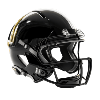 High-angle close-up view of a modern black football helmet. png