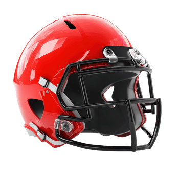 Close-up view of a vibrant red football helmet. png