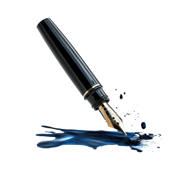 Close-up view of a writing instrument with ink flow. png